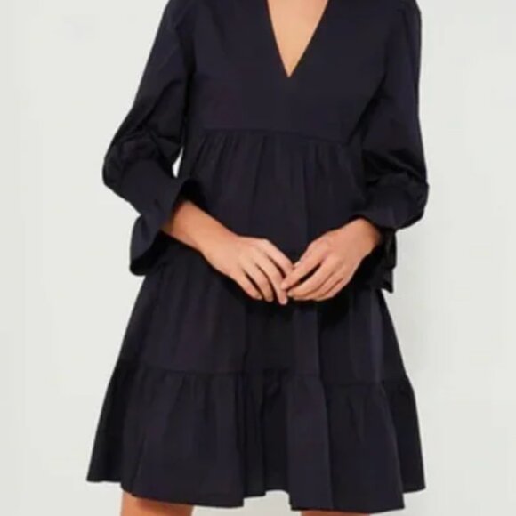 Pomander Place by Tuckernuck Navy Cotton Poplin Kenzo Dress X-Small NWOT - Picture 4 of 7